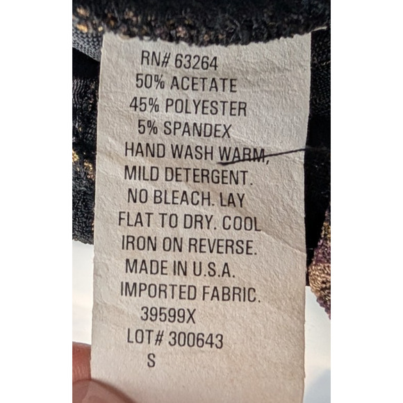 VTG Y2K Black Textured Metallic Floral Bead Trim Boho Whimisigoth Faux Wrap Top - Picture 9 of 12